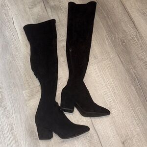 Black Faux Suede Over-the-Knee Boots